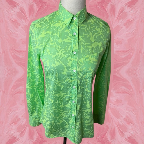 J. Crew ‘Boy’ Button-Up Shirt in Tropical Leaf Print “Light Green Neon” Size 0 - Picture 15 of 15